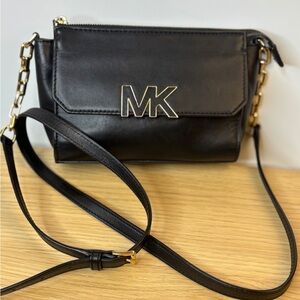 Michael Kors Florence‎ Black Leather Crossbody Bag with Gold Accents